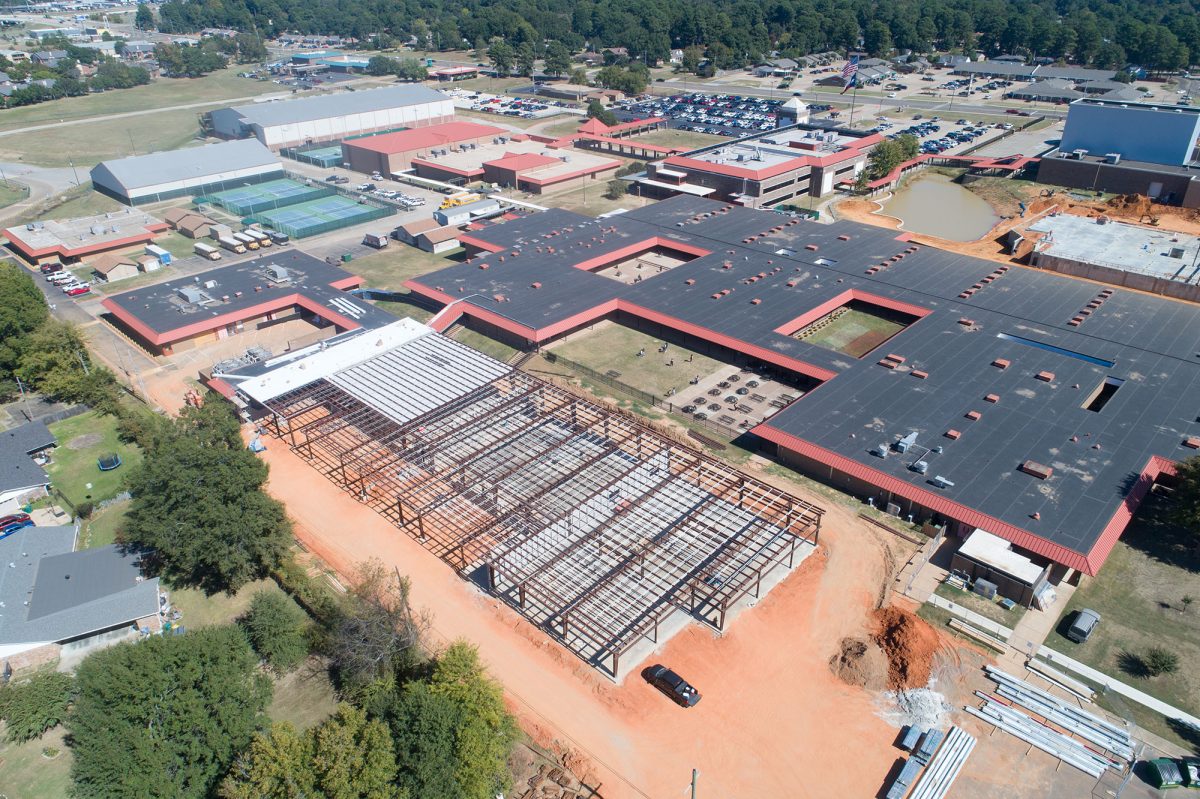 The construction of two new Career & Technology buildings on the Texas High School Campus occupy the old teacher parking lot and the area between the Performing Arts Center. Texarkana ISD plans for students to move into the buildings in December of 2025.