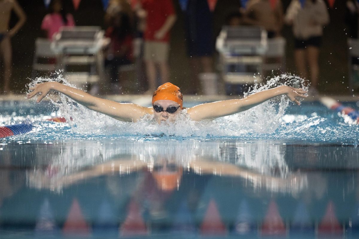 Junior Maya Olsen swims breaststroke at the outdoor Tyler Tri-Meet on Nov. 27, 2024.