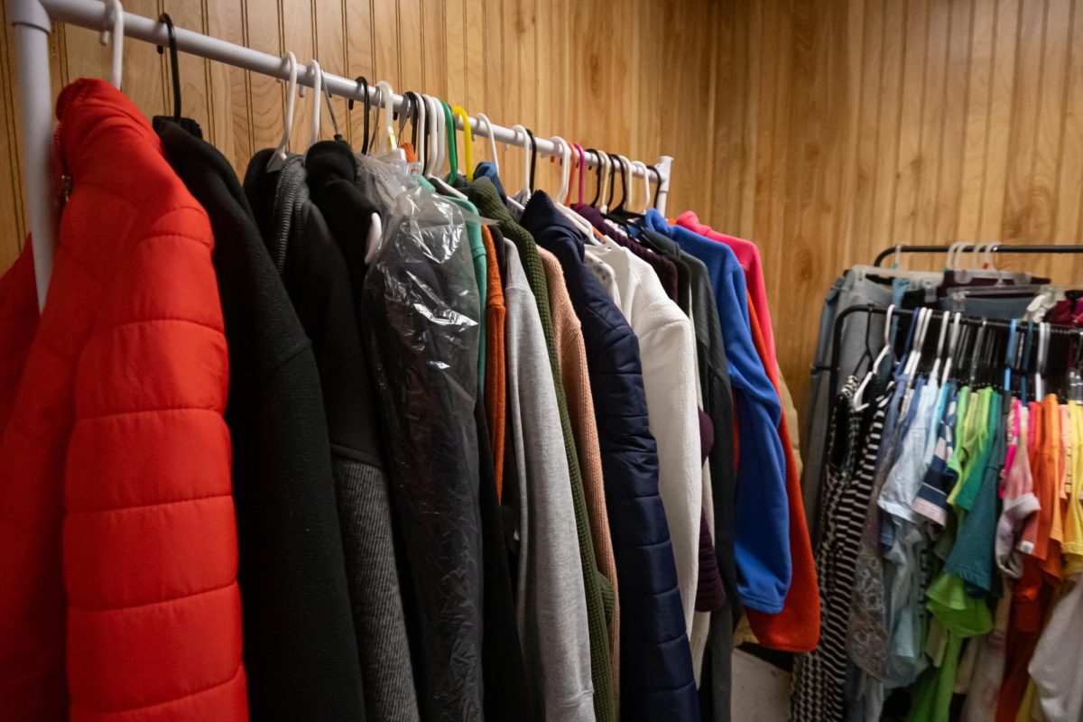 A plethora of clothes hangs on a rack against a wall in the back of assistant principal Jo Dee Lott's office. Consisting of donated clothes from various people and organizations, the Texas High School closet provides clothes for students to use at any time. 